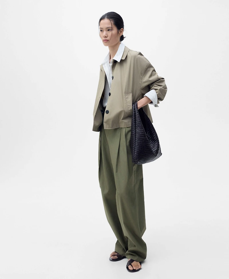 Mango Women's Belted Wide Leg Cotton Pants