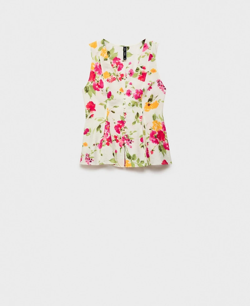 Mango Women's Floral Button-Down Fitted Blouse