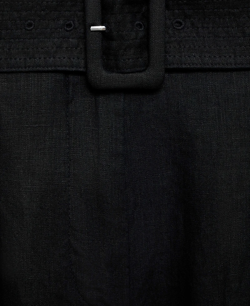 Mango Women's Belt Linen-Blend Bermuda Shorts