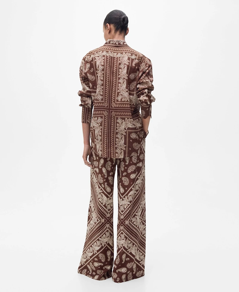 Mango Women's Wide Leg Paisley Pants