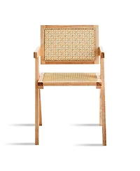 Streamdale Natural Rattan Dining Chairs (2), Armrest & Solid Wood, Living Room