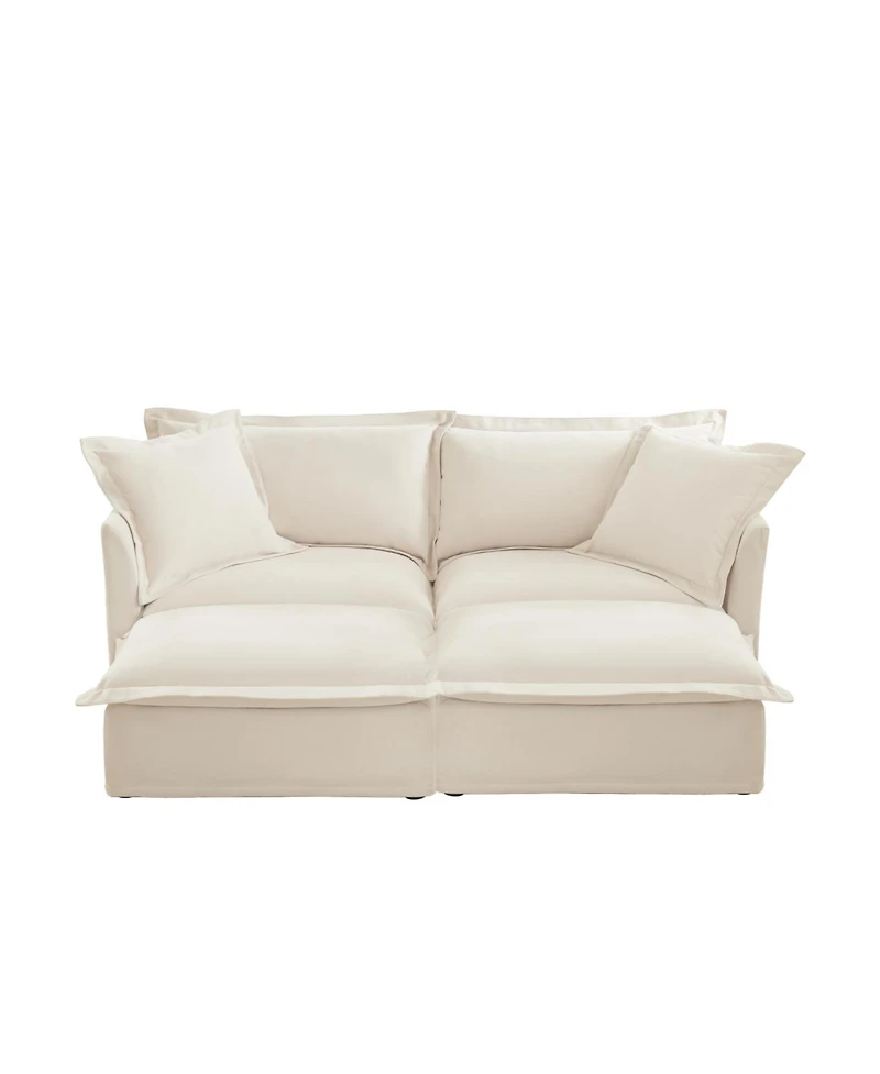 Streamdale Cream Chenille 2-Seater Sofa with Ottomans