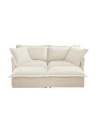 Streamdale Cream Chenille 2-Seater Sofa with Ottomans