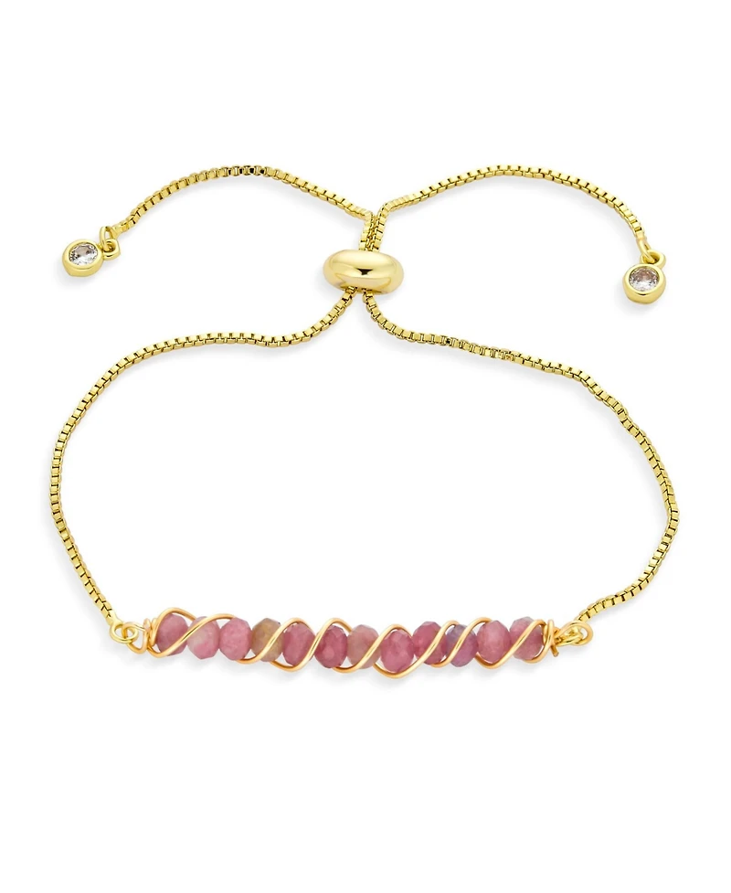 Bling Jewelry Set of 3 Natural Pink Tourmaline, Aquamarine and Turquoise Bolo Bracelet Gold Plated