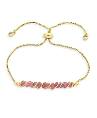 Bling Jewelry Set of 3 Natural Pink Tourmaline, Aquamarine and Turquoise Bolo Bracelet Gold Plated