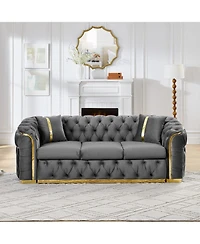 Streamdale 90" Velvet Button Tufted Chesterfield Sofa - Gray