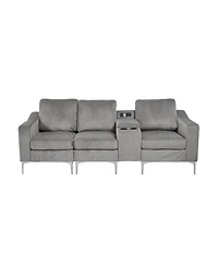 Convertible Sectional Corduroy Sofa with Cupholders, Usb,Three-seater,Gray