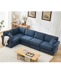 Streamdale Convertible Sectional Sofa Set 5-Seat L-Shaped Couch, Reversible U-Shape with Rolled Arms in Soft Dark Blue Linen