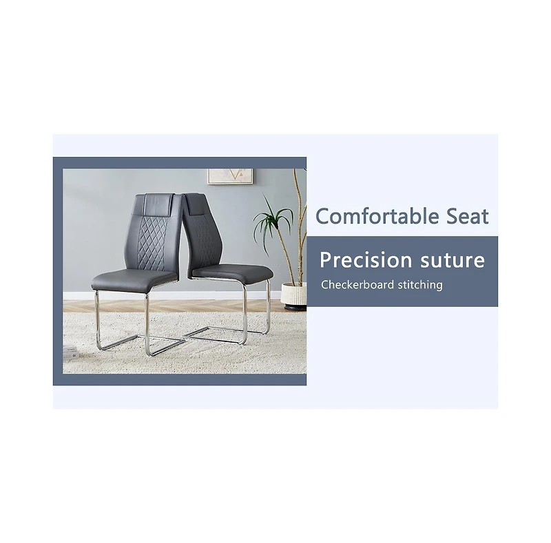 Streamdale Black Marble Table and 4 Dark Gray Pu Chairs with Butterfly Legs