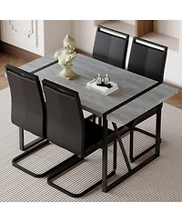 Streamdale Grey Marble Dining Table and 4 Pu Chairs