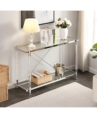 Streamdale Chrome & Acrylic Glass Sofa Table with Storage Shelves