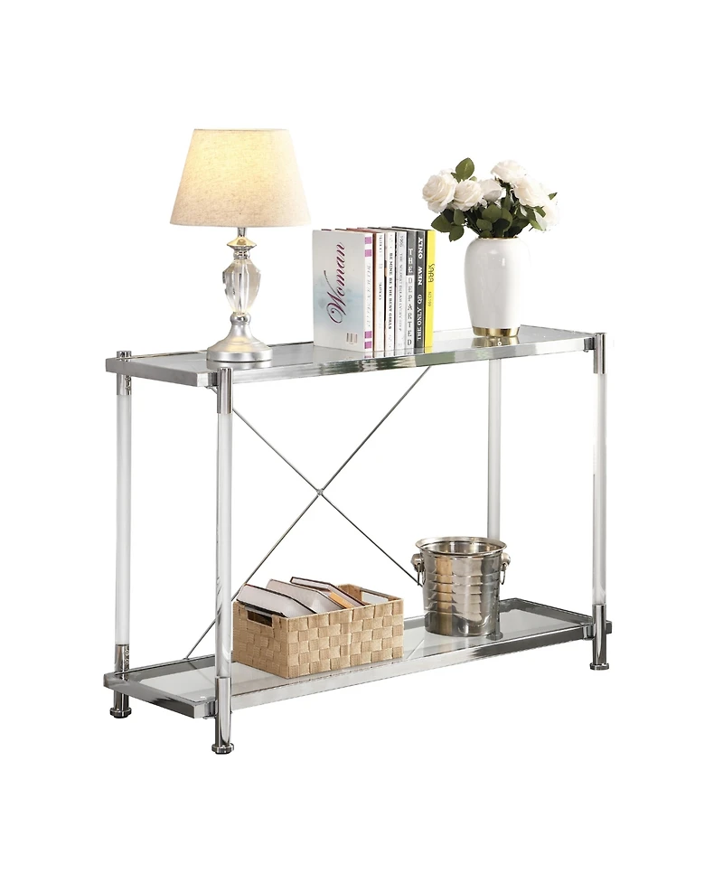 Streamdale Chrome & Acrylic Glass Sofa Table with Storage Shelves