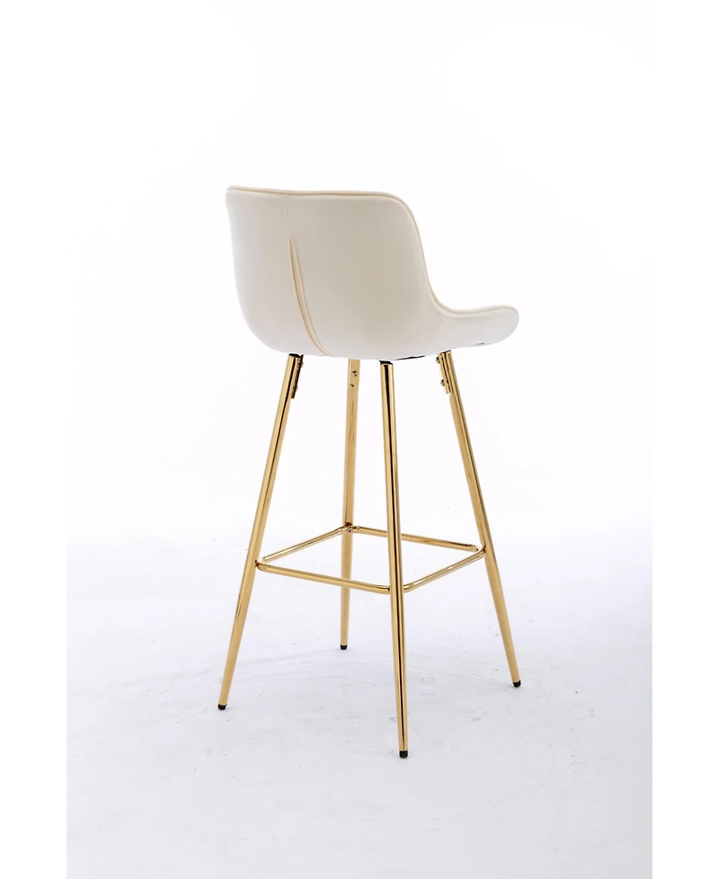 Streamdale Velvet Counter Stool Duo with Golden Legs and Chrome Footrest