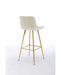 Streamdale Velvet Counter Stool Duo with Golden Legs and Chrome Footrest
