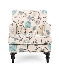 Streamdale Contemporary Club Chair in Blue and Beige Floral Fabric