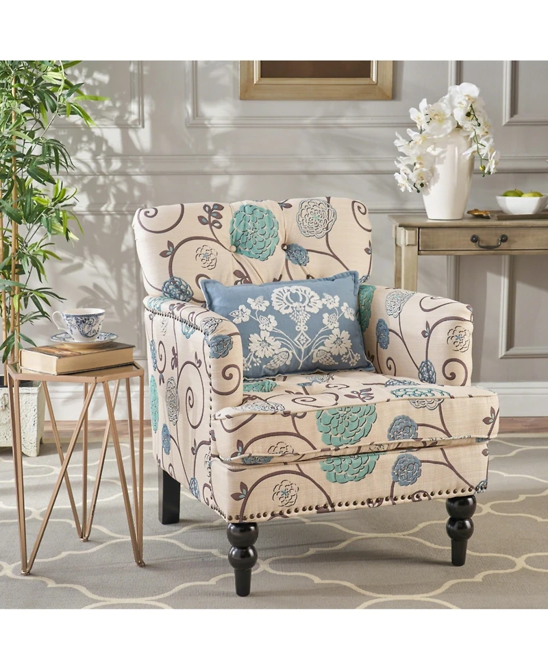 Streamdale Contemporary Club Chair in Blue and Beige Floral Fabric