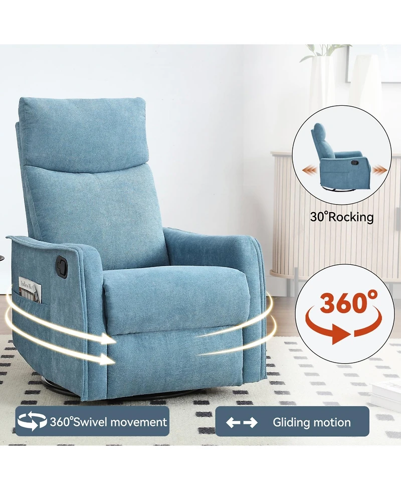 Streamdale Heat Massage Manual Recliner Chair with Rocker and Swivel in Fabric for Living Room