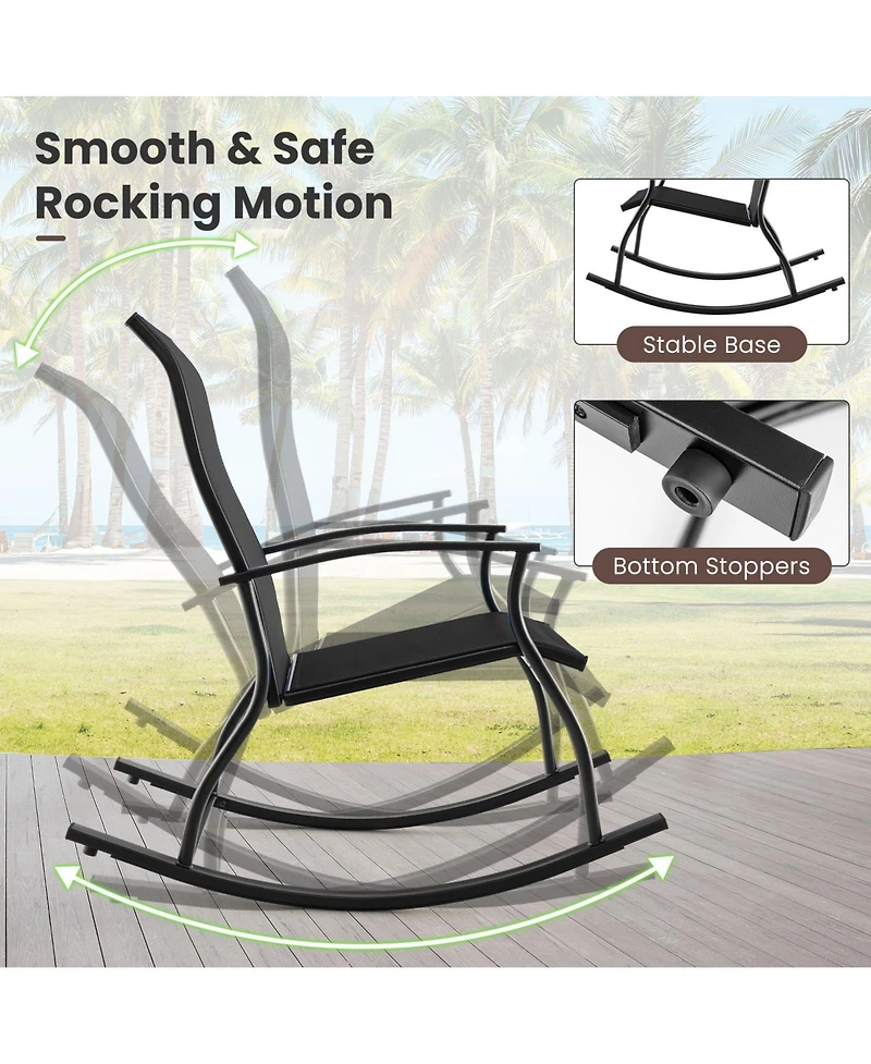 Gouun 2 Pieces Outdoor Rocking Chairs with Breathable Backrest