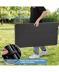 Outdoor Folding Table Bench Set w All-Weather Hdpe Tabletop and Sturdy Metal Frame-Black