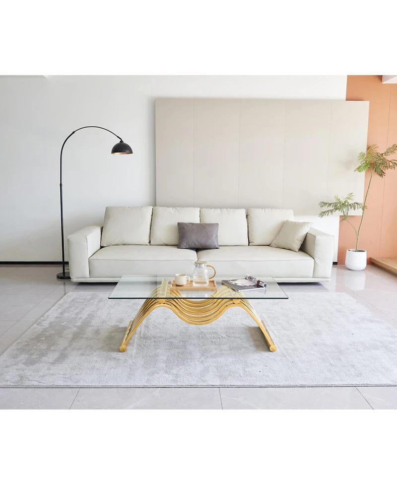 Streamdale 47" Modern Coffee Table with Clear Glass Top in Gold