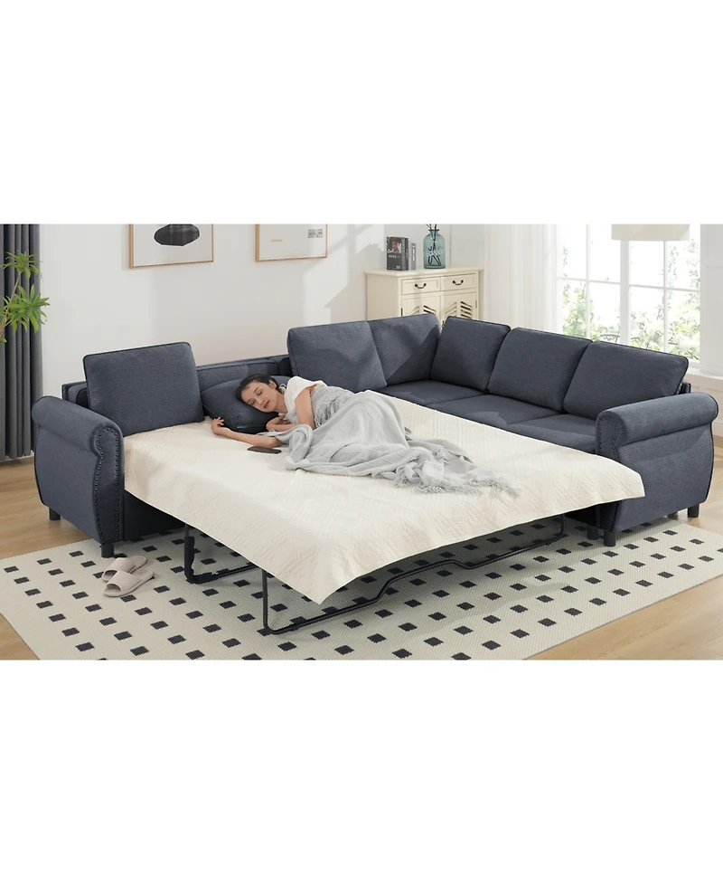 Streamdale 2-in-1 Sleeper Sofa, 6-Seater Sectional Couch Bed, 104" Gray Sofa Bed for Living Room
