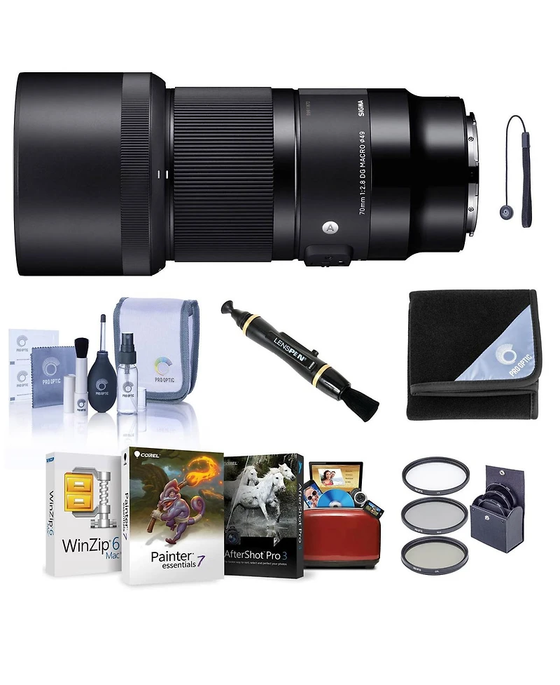 Sigma 70mm f/2.8 Dg Art Macro Lens for L Mount, Bundle with ProOptic 49mm Filter Kit, Lens Cleaner, Lens Wrap, Cleaning Kit, Lens Cap Tether, Mac Soft