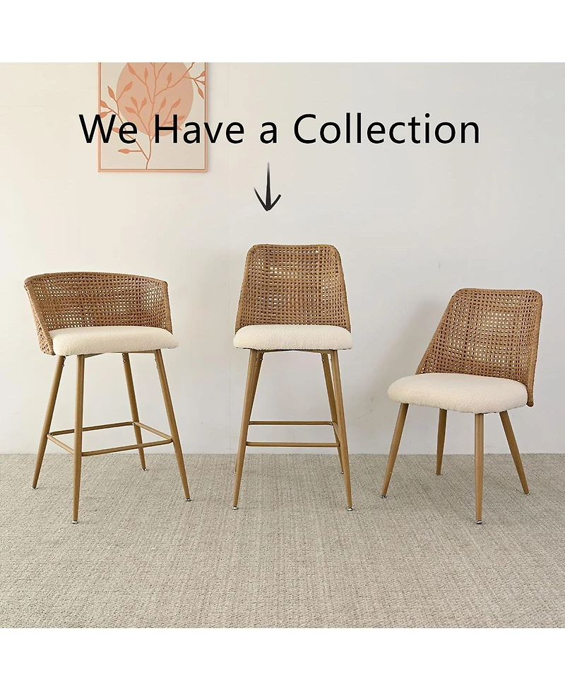 Rattan Boucle Armrest Counter Stool Set Of 2-Maison Boucle