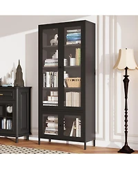 Streamdale Freestanding Metal Display Cabinet with Glass Doors