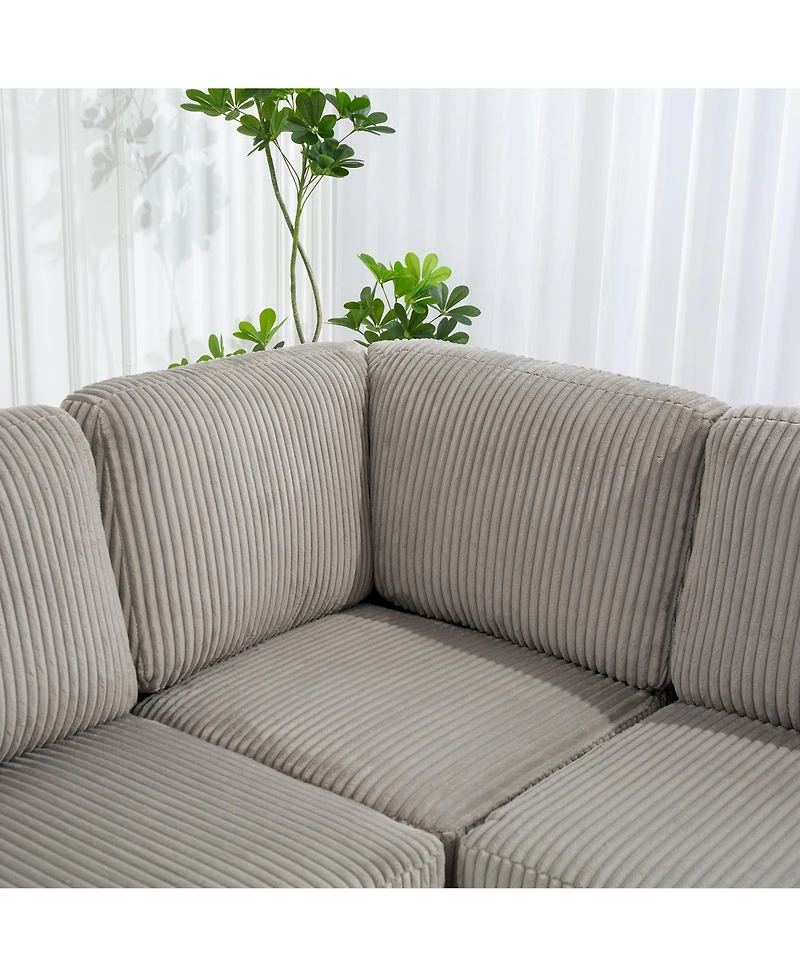 Corduroy Convertible Sectional Sofa with Ottoman, Gray