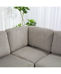 Corduroy Convertible Sectional Sofa with Ottoman, Gray
