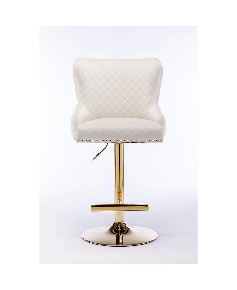 Streamdale Velvet Bar Stool with Adjustable Height and Accentuated Lion's Head Design