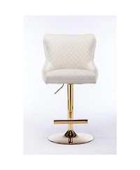 Streamdale Velvet Bar Stool with Adjustable Height and Accentuated Lion's Head Design