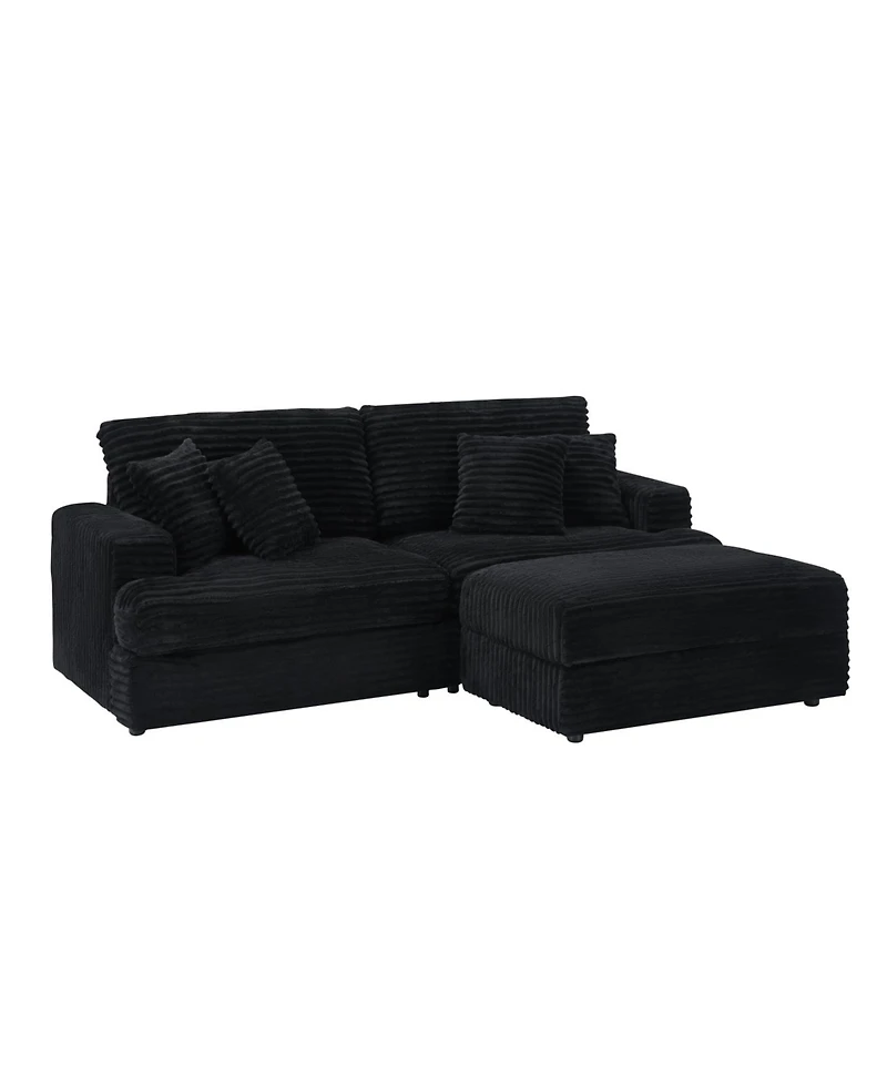 Streamdale 82 inches black corduroy sofa, storage feet +4 throw pillows, create a living room, office fashion new darling!