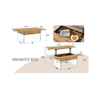 Streamdale Multifunctional Lift Top Coffee Table with Glass Legs and Wood Grain Sticker, Perfect for Modern Home and Office