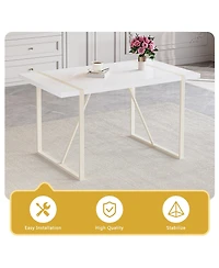 Streamdale Cream-Style Mdf Dining Table Set with 4 Black Chairs and Silver Legs