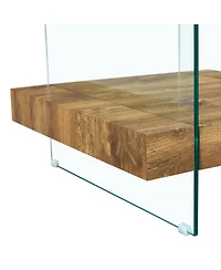 Streamdale Modern Square Coffee Table Glass and Wood Combo