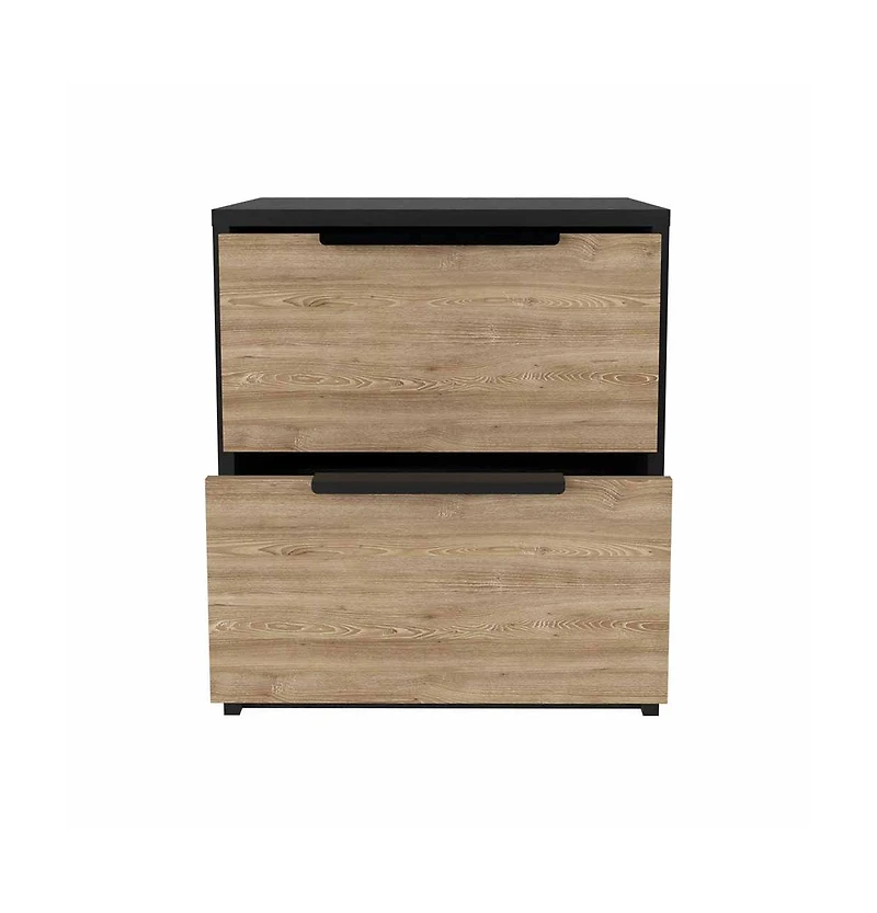 Two Drawer Faux Wood Nightstand for Lamps Books and Bedroom Organization