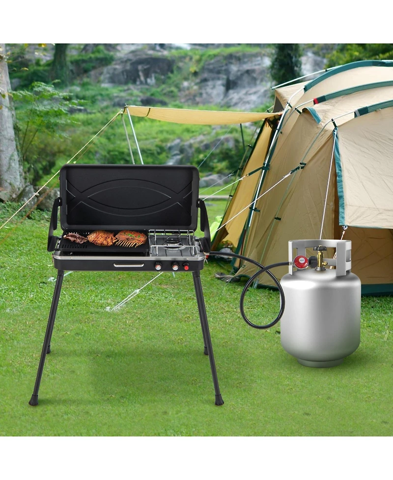 2-in-1 Gas Camping Grill and Stove with Detachable Legs