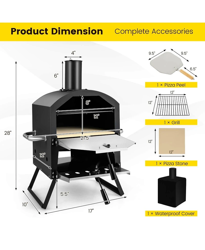 2-Layer Pizza Oven with Removable Cooking Rack and Folding Legs