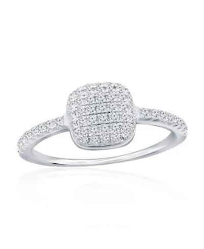 Sterling Silver Square Pave Cz Ring