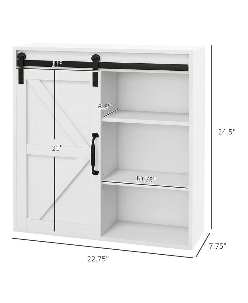 Farmhouse Bathroom Wall Cabinet, Medicine Cabinet with Sliding Barn Door and Adjustable Shelf, Over the Toilet Cabinet, White