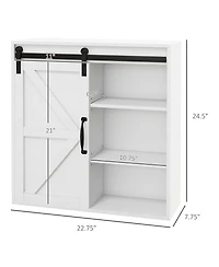 Farmhouse Bathroom Wall Cabinet, Medicine Cabinet with Sliding Barn Door and Adjustable Shelf, Over the Toilet Cabinet, White