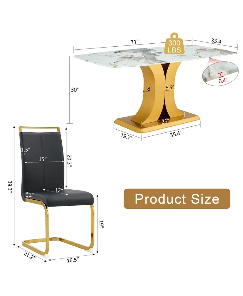 Streamdale 71" Pandora Glass Dining Set w/ 8 Black Pu Chairs