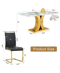 Streamdale 71" Pandora Glass Dining Set w/ 8 Black Pu Chairs