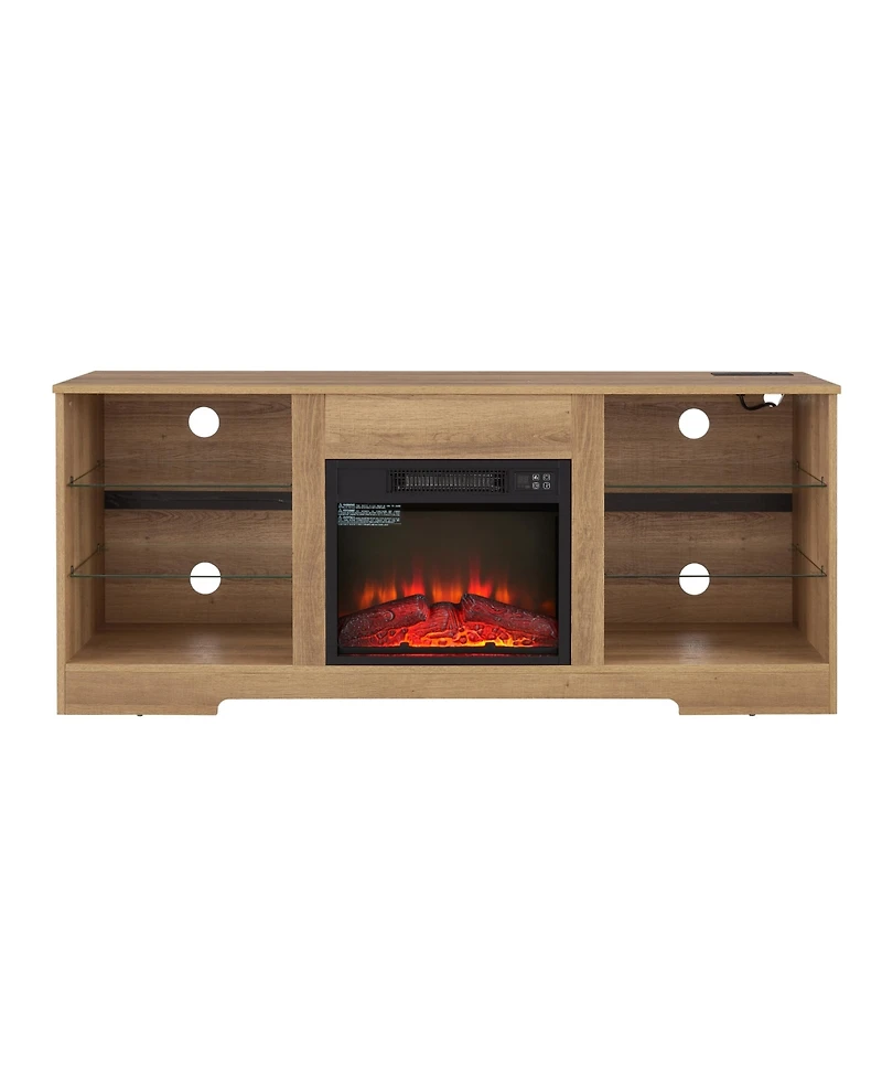 Streamdale Electric Fireplace Tv Stand with Glass Shelves (62" Max)