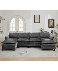 Streamdale Modular U-Shaped Chenille Sofa Couch, 6-Seater with Ottoman, Dark Gray
