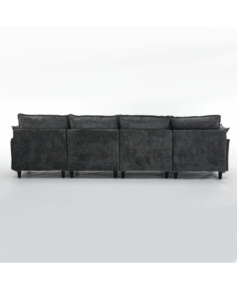 Streamdale Modular U-Shaped Chenille Sofa Couch, 6-Seater with Ottoman, Dark Gray