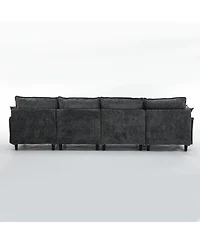 Streamdale Modular U-Shaped Chenille Sofa Couch, 6-Seater with Ottoman, Dark Gray