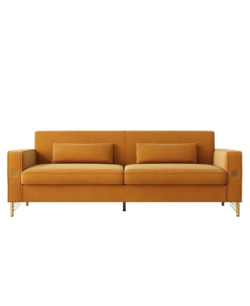 Streamdale Gold Accented Velvet Sofa - 3-Seat Couch for Living Room and Office