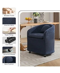 Streamdale Set of 1 Chenille Fabric Dining Armchair With Back Cushion and Universal Wheels,Blue